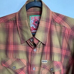 DIXXON Short Sleeve Plaid Button-Down in Olive & Rust “Juarez” Size M